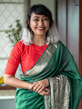 Women's Green Cotton Silk Saree with Blouse Piece