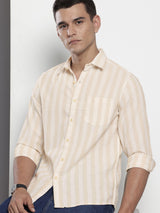 Men's Beige Casual Regular Fit Checked Full Sleeves Shirt