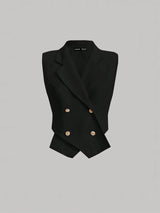Women's Black Party Solid Sleeveless Blazers
