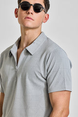 Men's Grey Casual Slim Fit Printed Half Sleeves Polo Tshirt