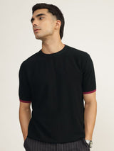 Men's Black Casual Regular Fit Solid Half Sleeves Tshirt