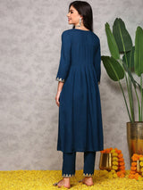 Women's Blue 2 Pieces Set Kurta with Bottom
