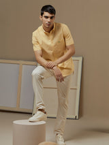 Men's Yellow Casual Regular Fit Solid Half Sleeves Shirt