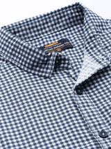 Men's Regular Fit Checkered Full Sleeves Cutaway Collar Casual Shirt