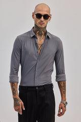 Men's Grey Casual Slim Fit Solid Full Sleeves Shirt