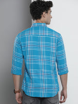 Men's Slim Fit Checkered Full Sleeves Spread Collar Casual Shirt