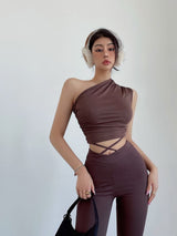 Women's Brown Casual Skinny Fit Solid Top