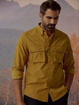 Men's Yellow Casual Regular Fit Solid Full Sleeves Shirt