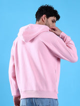 Men's Pink Casual Hood Neck Solid Full Sleeves Hoodie