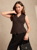 Women's Brown Party Solid Sleeveless Top