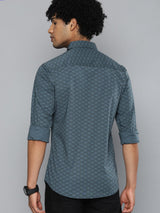 Men's Slim Fit Abstract Printed Full Sleeves Cutaway Collar Casual Shirt