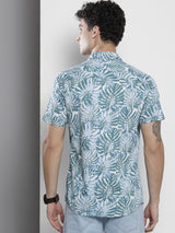Men's Green Regular Fit Floral Printed Half Sleeves Spread Collar Casual Shirt