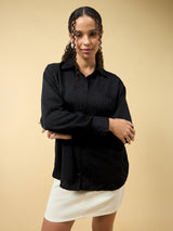 Women's Black Casual Solid Full Sleeves Shirt