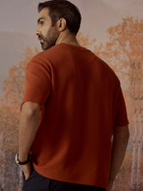 Men's Brown Casual Relaxed Fit Solid Half Sleeves Tshirt