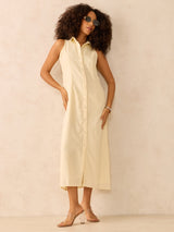 Women's Beige Collar Neck Maxi Dress