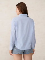 Women's Blue Casual Striped Full Sleeves Shirt