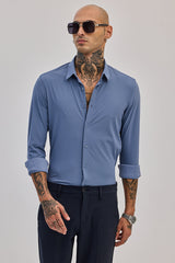 Men's Blue Casual Slim Fit Solid Full Sleeves Shirt
