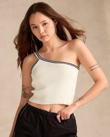 Women's White One Shoulder Flat Knit Tank