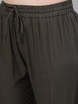 Women's Olive Green Self Design Kurta with Trousers Dupatta