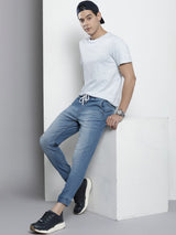 Men's Slim Fit Solid Mid Rise Stretchable Denim Joggers