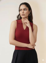 Women's Wine Polo Flat Knit Tank