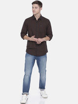 Men's Slim Fit Checkered Full Sleeves Spread Collar Casual Shirt