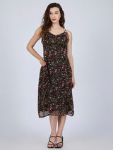 Women's Multicolor Printed Ruffle Midi Dress