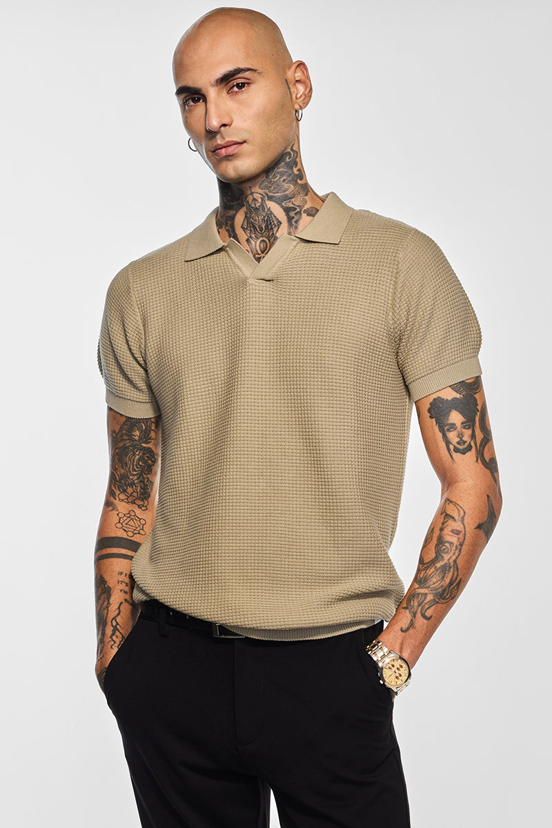 Men's Beige Casual Slim Fit Polo Tshirt