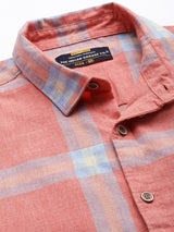 Men's Regular Fit Checkered Full Sleeves Cutaway Collar Casual Shirt