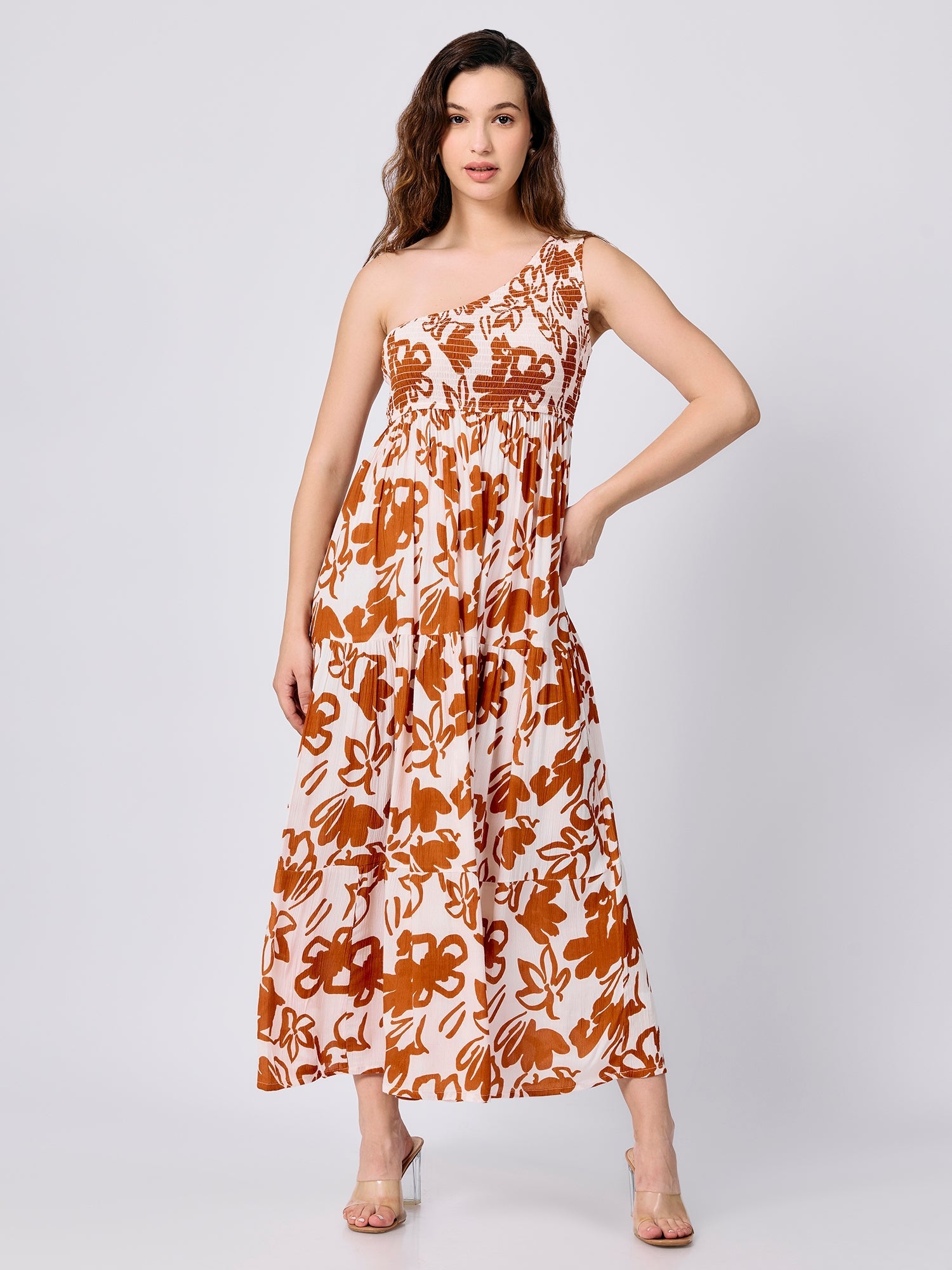 Women's Rust One Shoulder Maxi Dress