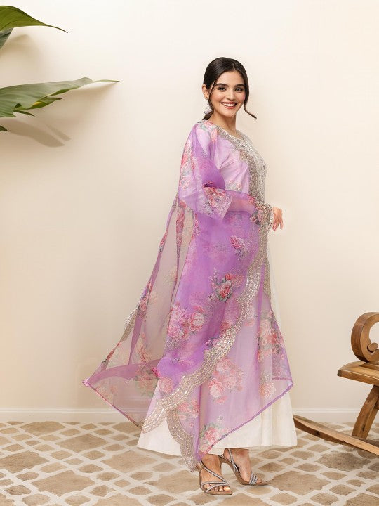 Women's White Kurta Set with Duppatta