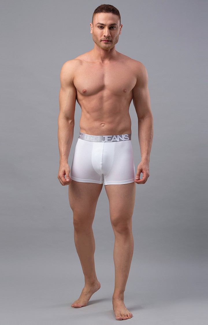 Men's White Mid-Rise Solid Trunk