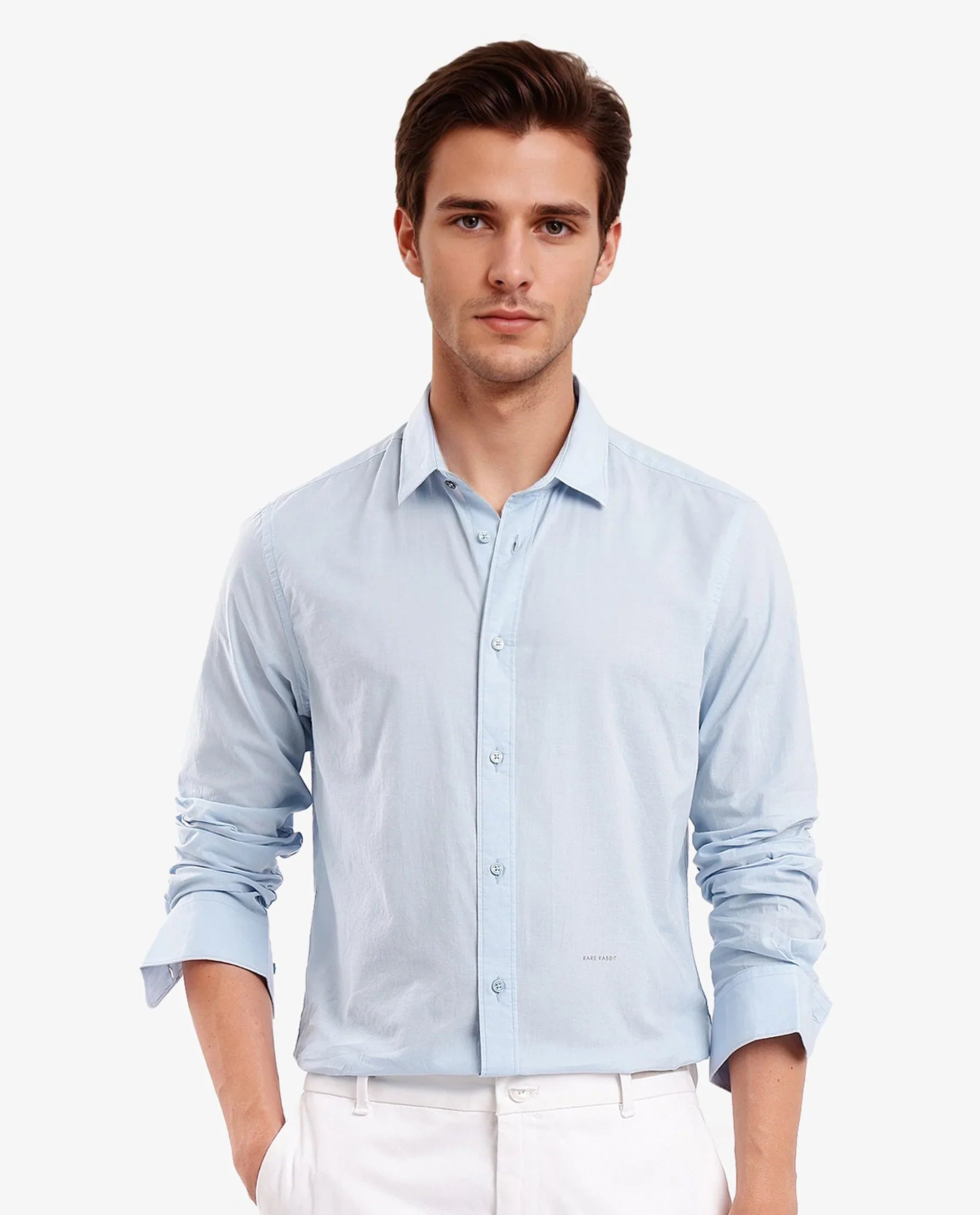 Men's Blue Casual Regular Fit Solid Full Sleeves Shirt