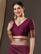 Women's Georgette Pink Woven Design Designer Saree with Blouse Piece