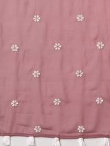 Women's Georgette Pink Embroidered Designer Saree with Blouse Piece