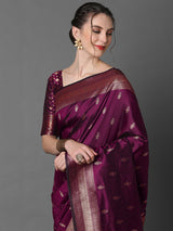 Women's Silk Blend Pink Woven Design Designer Saree with Blouse Piece