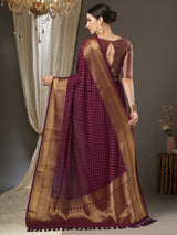 Women's Georgette Red Woven Design Designer Saree with Blouse Piece