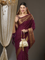 Women's Georgette Red Woven Design Designer Saree with Blouse Piece