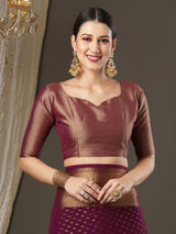 Women's Georgette Red Woven Design Designer Saree with Blouse Piece