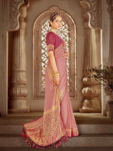 Women's Traditional Georgette Pink Woven Design Designer Saree with Blouse Piece