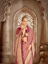 Women's Traditional Georgette Pink Woven Design Designer Saree with Blouse Piece
