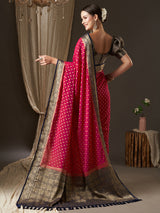 Women's Traditional Georgette Pink Woven Design Designer Saree with Blouse Piece