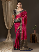 Women's Traditional Georgette Pink Woven Design Designer Saree with Blouse Piece