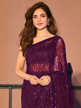 Women's Georgette Pink Embellished Designer Saree with Blouse Piece