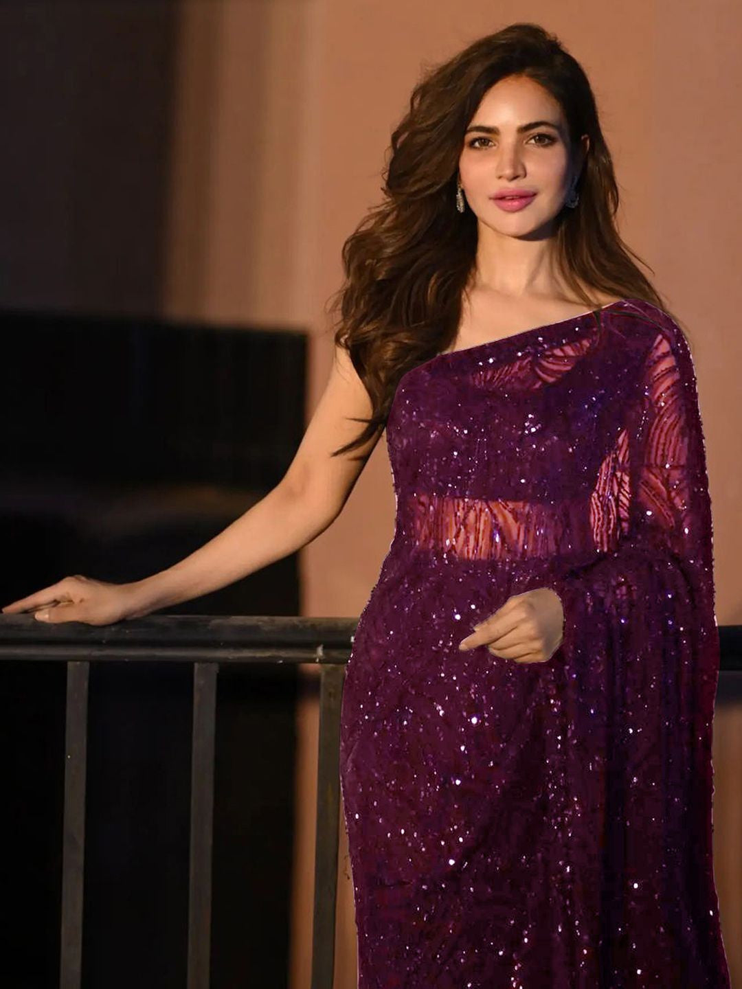 Women's Georgette Pink Embellished Designer Saree with Blouse Piece