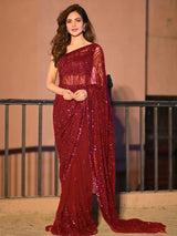 Women's Georgette Red Embellished Designer Saree with Blouse Piece