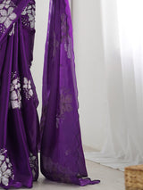Women's Organza Purple Embellished Designer Saree with Blouse Piece
