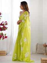 Women's Traditional Organza Green Embellished Designer Saree with Blouse Piece
