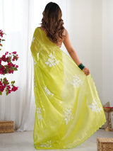 Women's Traditional Organza Green Embellished Designer Saree with Blouse Piece