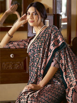 Women's Crepe Black Printed Designer Saree with Blouse Piece